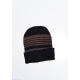 Черно-коричневая шерстяная полосатая шапка на флисе с подворотом и лейбой