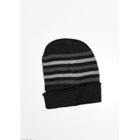 Чорно-сіра тепла шапка на флісі з вишивкою на подвороте