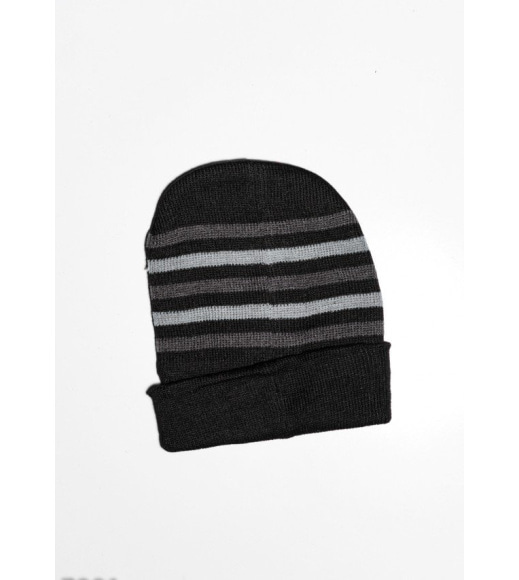 Черно-серая теплая шапка на флисе с вышивкой на подвороте