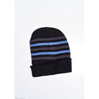 Чорно-блакитна тепла шапка на флісі з вишивкою на подвороте