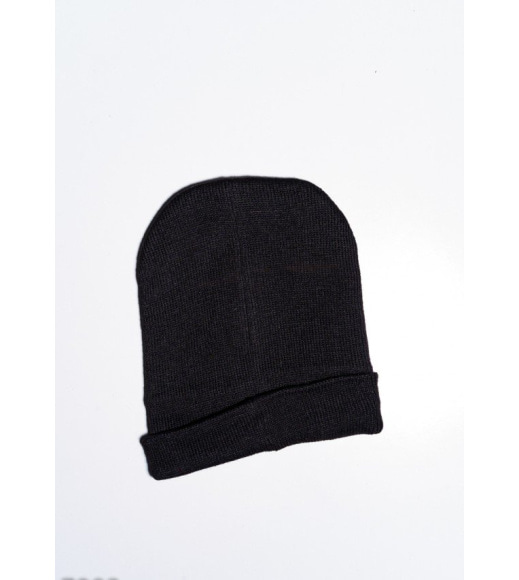 Черная вязаная шапка на флисе с отворотом