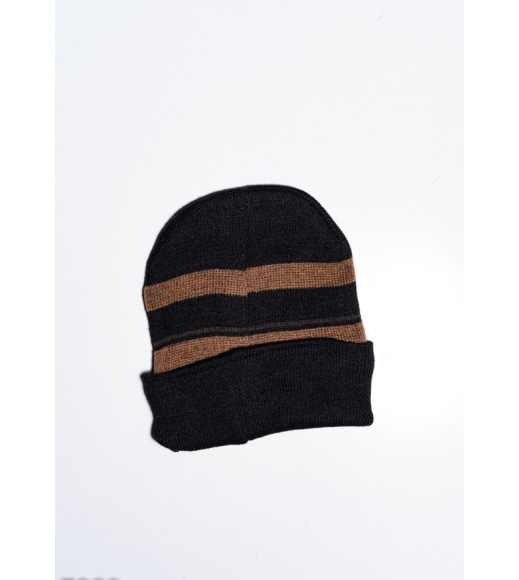 Сіро-коричнева тепла шапка з вовни на флісі з підворотом