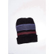 Чорно-бордова шапка на флісі з смужками і вишивкою на подвороте