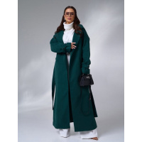 Темно-зеленое удлиненное пальто с боковыми разрезами