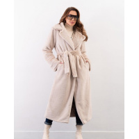 Бежевое пальто из искусственного меха