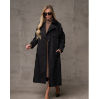 Черный длинный тренч с вставками