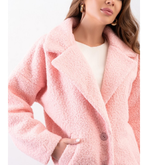 Пальто-кокон із однотонного рожевого букле