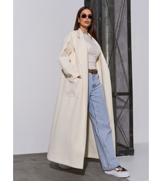 Молочное кашемировое пальто-кардиган с задней вставкой