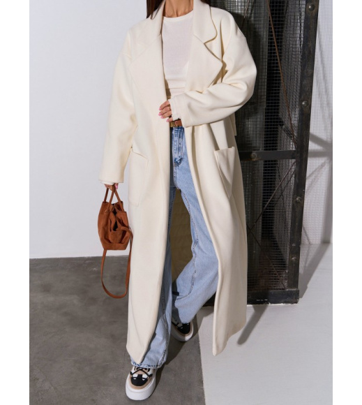 Молочное кашемировое пальто-кардиган с задней вставкой