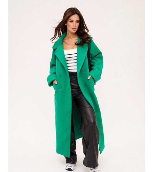 Зеленое кашемировое пальто с разрезами