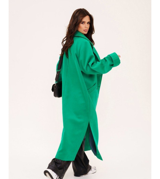 Зелене кашемірове пальто з розрізами