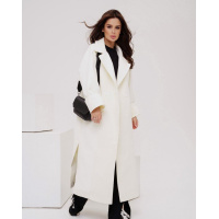 Молочное кашемировое пальто с разрезами