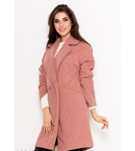 Розовое вельветовое демисезонное пальто в стиле оверсайз с круглыми отворотами воротника