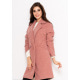 Рожеве вельветове демісезонне пальто в стилі оверсайз з круглими вилогами коміра
