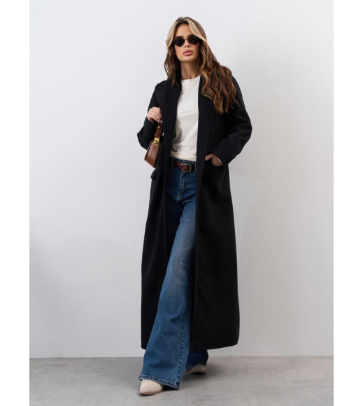 Черное кашемировое пальто макси длины