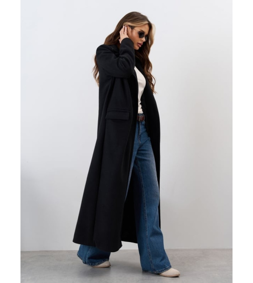 Черное кашемировое пальто макси длины