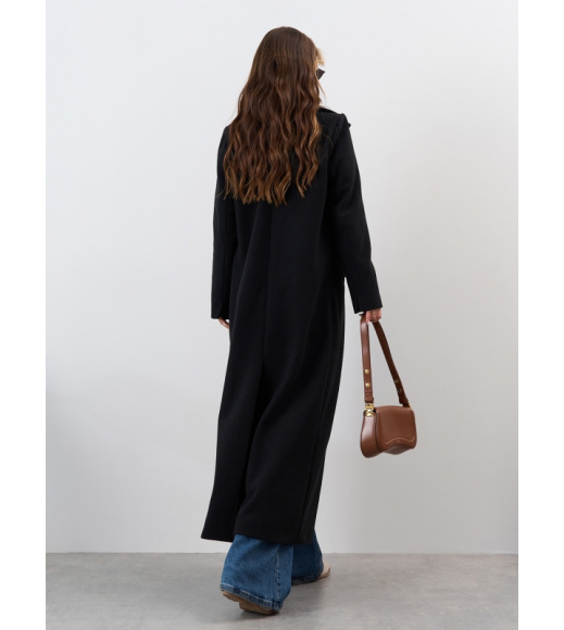 Черное кашемировое пальто макси длины