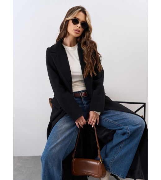 Черное кашемировое пальто макси длины