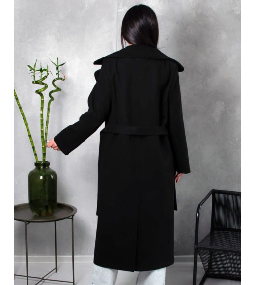 Черное классическое пальто с поясом