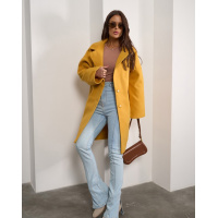 Горчичное кашемировое пальто кокон