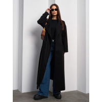 Черное кашемировое пальто-кардиган с задней вставкой