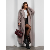 Бежевое длинное пальто на синтепоне