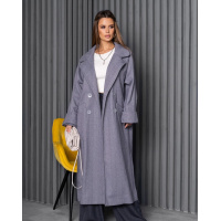 Серое удлиненное пальто с разрезами