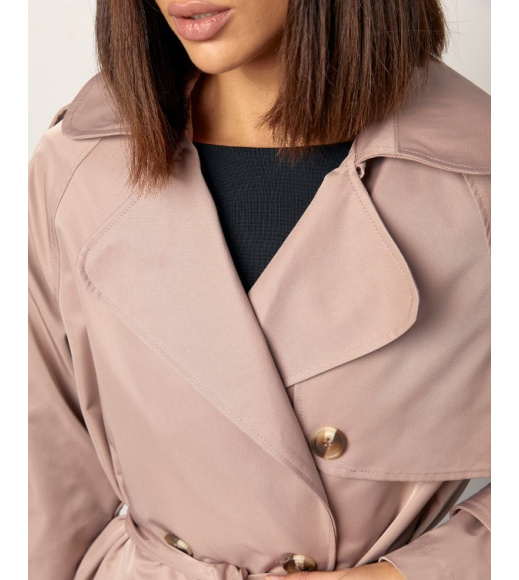 Коричневый двубортный тренч с вставкой