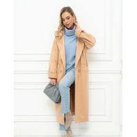 Шерстяное горчичное пальто с разрезами