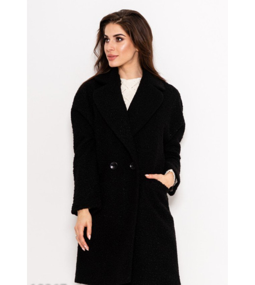 Черное демисезонное пальто из букле с карманами
