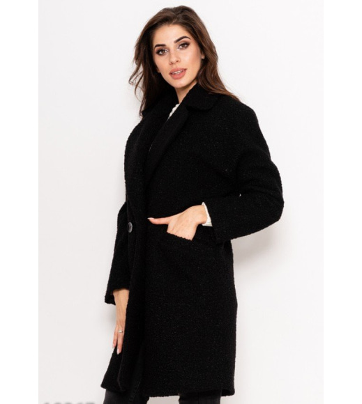Черное демисезонное пальто из букле с карманами