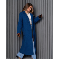 Синее пальто из букле с карманами