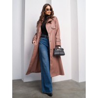 Коричневый кожаный тренч с вставками