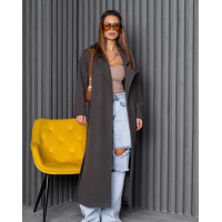 Серое пальто-кардиган с разрезами