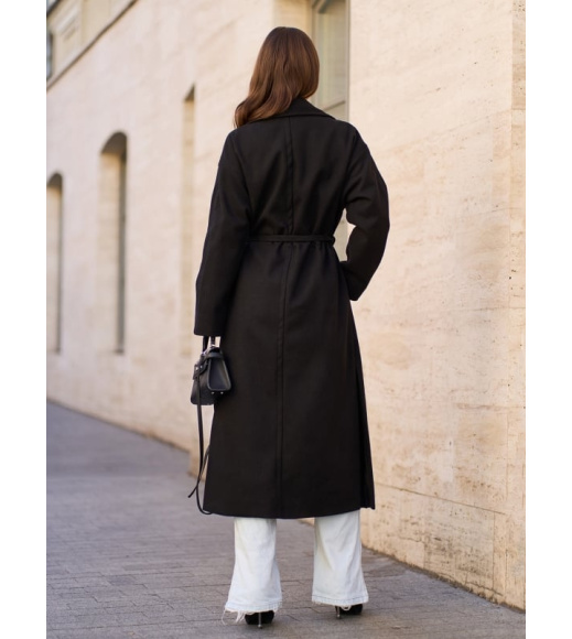 Черное кашемировое пальто с разрезами