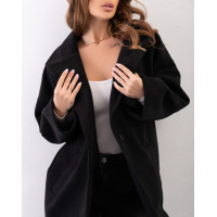 Черное кашемировое пальто кокон