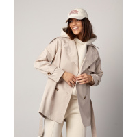 Светло-бежевый двубортный тренч с вставкой