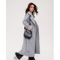 Сіре класичне пальто з поясом