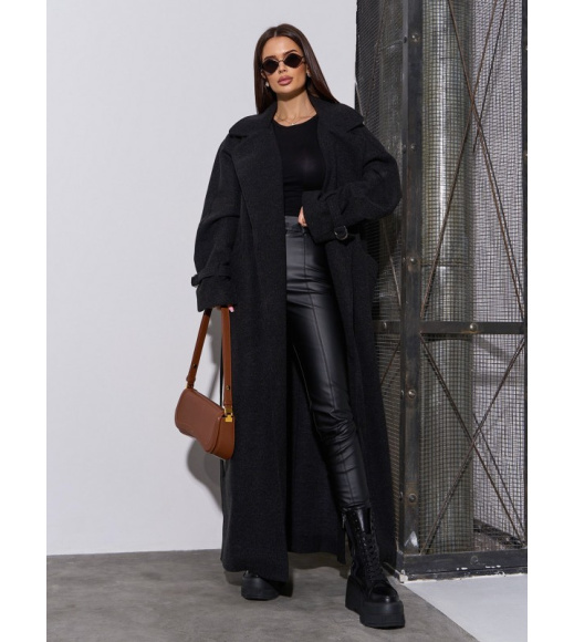 Черное кашемировое пальто с разрезами