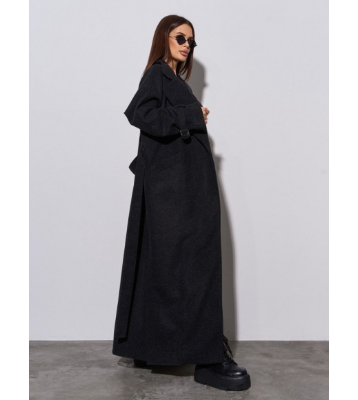 Черное кашемировое пальто с разрезами