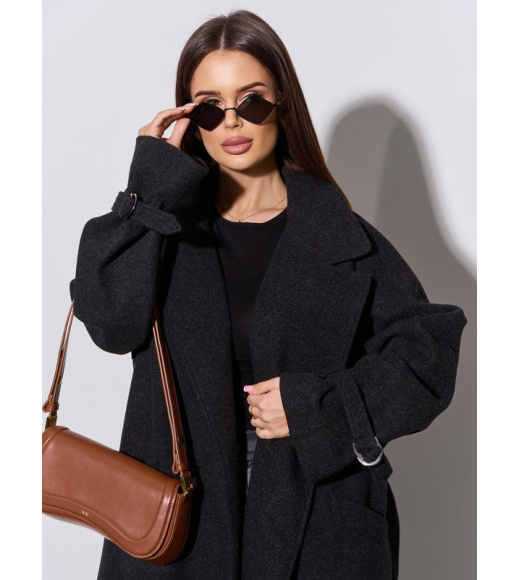 Черное кашемировое пальто с разрезами