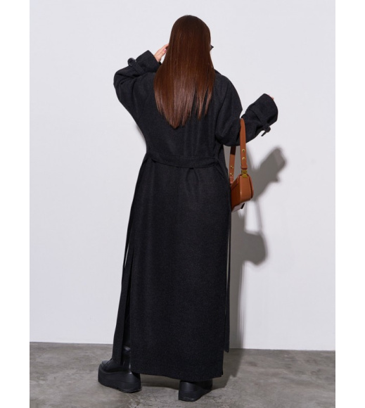Черное кашемировое пальто с разрезами