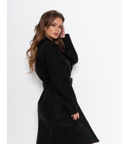 Чорне кашемірове однобортне пальто з кишенями