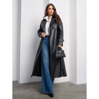 Черный кожаный тренч с вставками