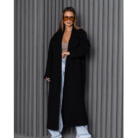 Черное пальто-кардиган с разрезами