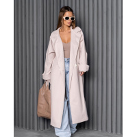 Молочное удлиненное пальто с разрезами