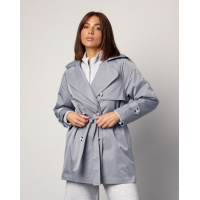 Серый двубортный тренч с вставкой