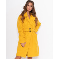 Желтое кашемировое однобортное пальто с карманами