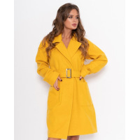 Желтое кашемировое однобортное пальто с карманами