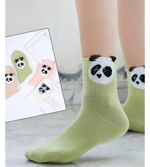 Белые трикотажные носки с пандами на манжетах